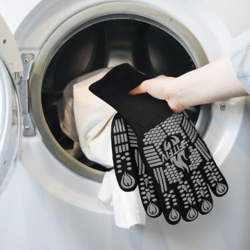 BBQ Gloves 1472°F Heat Resistant with Silicone Grip Oven Mitts (Gray / Long (Glove L 13.78" × Palm W 6.33"))