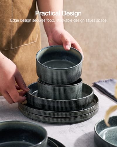 Star Stoneware Dinnerware Sets with Pasta Bowls (Deep Forest)