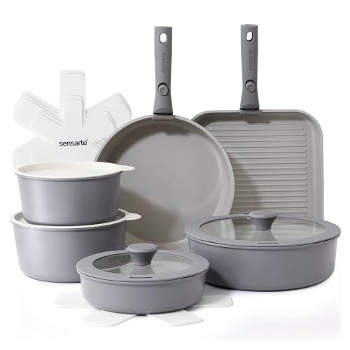17 Piece Ceramic Detachable Handle Pots and Pans Set Gray (Gray / 17 Piece)