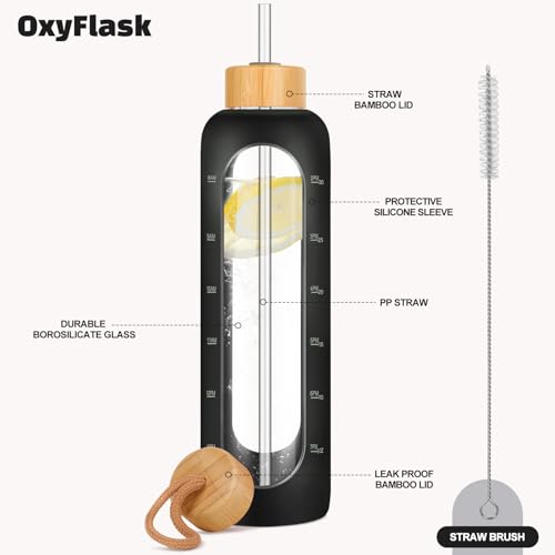 Glass Water Bottles 32 oz (Jet Black-1pack / 32 Ounces)