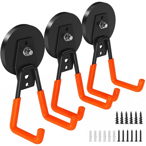 3Pcs Large Magnetic Hooks Heavy Duty for Garage (2.6" Magnet-3 Pack-Orange)