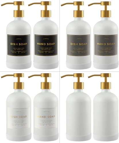 Hand and Dish Soap Dispenser for Kitchen and Bathroom (Matte White Bottle / Brushed Gold Pump)