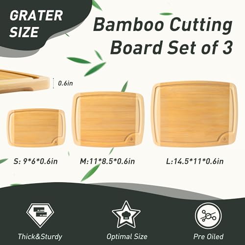 3 packs Bamboo Cutting Board Set Non Slip Feet Over Sink For Kitchen Meal Prep & Serving Brides Her Wedding Day Bridal Shower Engaged Wed House Christmas Married Future Unique Cool Gifts (3 Pack / Two-Tone Bamboo)