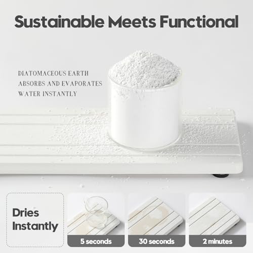 2PCS Diatomite Quick Stone Drying Tray Mat for Bathroom & Kitchen Counter (2 Pack - Natural White Grooved / 9" x 3.5")