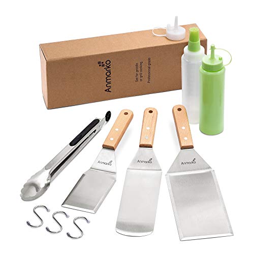 Metal Spatula Set of 6 (Wooden handle set with tongs and bottles)