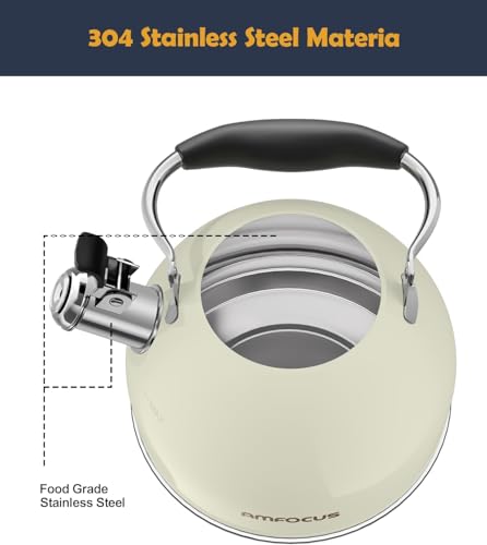 Tea Kettle 2 Quart Stainless Steel Whistling Tea Kettle (White)