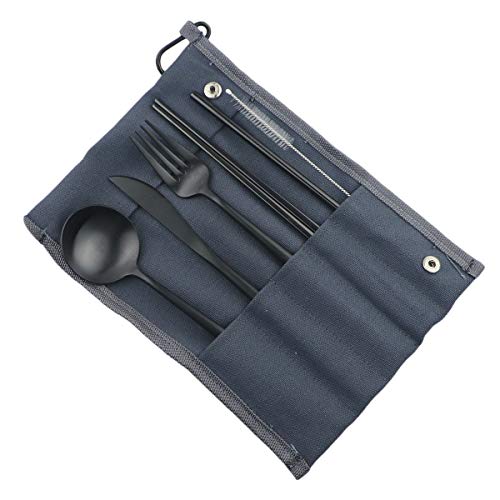 Reusable Travel Utensils (Blue Pouch / Black)
