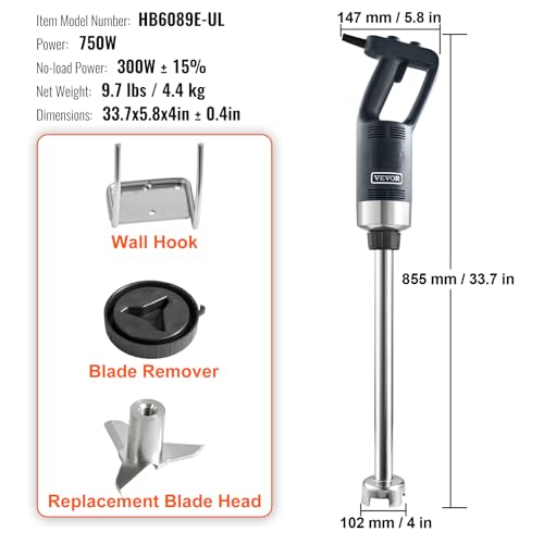 Commercial Immersion Blender 750W 20" Heavy Duty Kitchen Hand Mixer (750Watt 20inch)