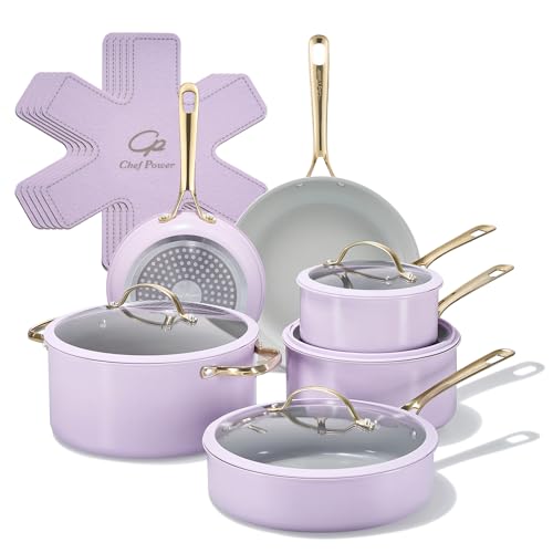 Ceramic Cookware Sets (Purple / 15Pcs Set)