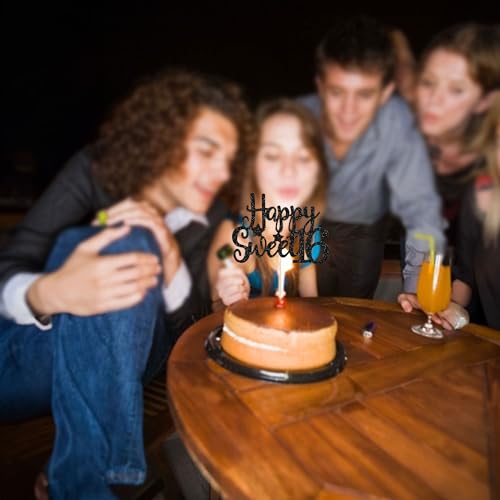 1Pc Happy Sweet 16 Cake Topper Glitter 16th Birthday Cake Pick for Cheers to 16 Years Old 16th Birthday Party Cake Decorations Supplies Black