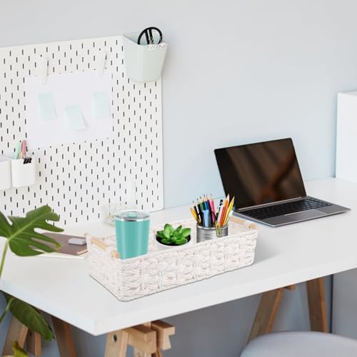 Toilet Paper Baskets Handmade Paper Rope Decorative Wicker Storage Tank Shelf Cabinet Organizer for Bathroom Home (White)