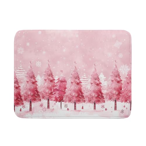 Pink Trees Dish Drying Mats Christmas Snowy Decor Drying Pad Kitchen Countertop Drainer Rack Mat 18 X 24 Inch (Pine Forest 4720 / 24" x 18")