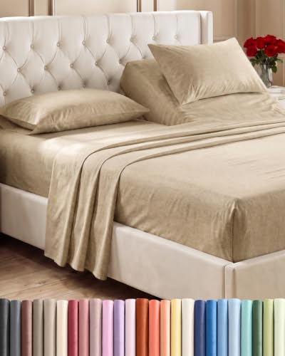 Flex Top Split Head King 4 Piece Sheet Set (37 - Heathered Tan / Split Head/Flex Top)