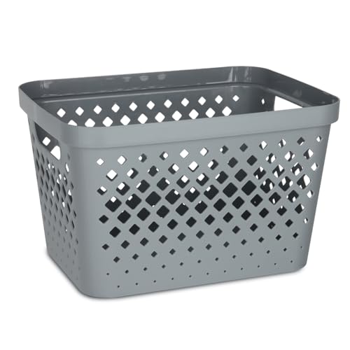 Plastic Storage Basket Set (Grey / 4 Gallon)