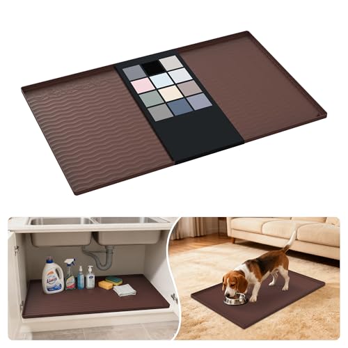 Waterproof Silicone Under Sink Mat 34'' x 22'' Shelf Liner for Kitchen and Bathroom (Brown / 22"W x 34"L)
