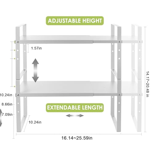 Expandable Cabinet Shelf Organizer Rack (10.24''D*16.14-25.59''W*10.24''H / White-2 Pack)