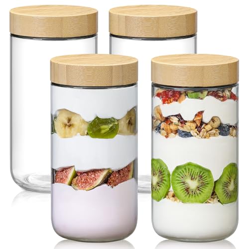 4 pack 24oz Glass jars with Airtight Lids (Natural-4-24oz)