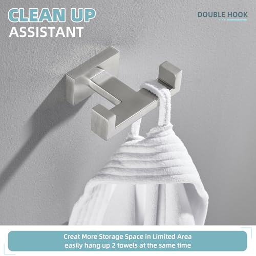 Double Towel Hook for Bathroom (Brushed Nickel)
