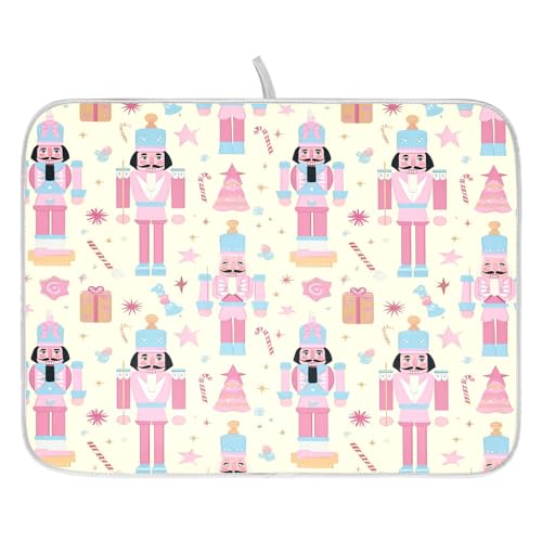 Pink Nutcracker Christmas Dish Drying Mat for Kitchen Counter Absorbent Microfiber Small Drying Pad Dish mats for Kitchen Countertops 16 x 18 Inch (Christmas Nutcracker / 18" x 16")