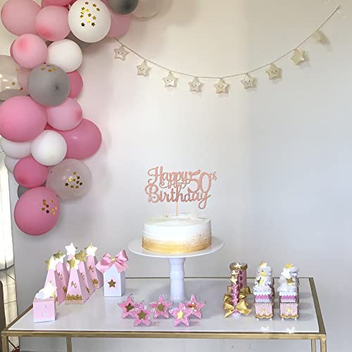 1 PCS Happy 50th Birthday Cake Topper Glitter Cheers to 50 Years Birthday Cake Pick 50 Fabulous Cake Decoration for Happy 50th Birthday Anniversary Party Decorations Supplies Rose Gold (Rose Gold / 50th)