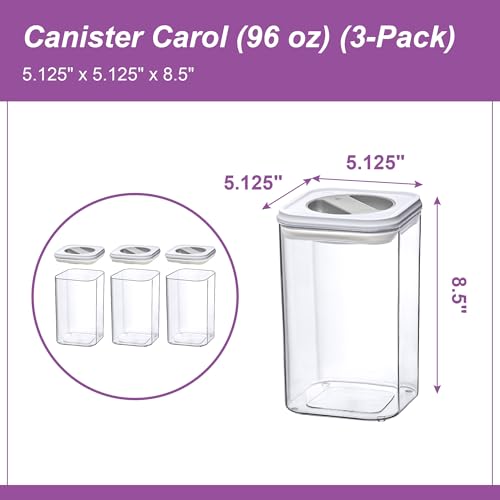 Carol - 96-Ounce Acrylic Canister (Set of 3), Plastic Airtight Food Container, Stackable for Pantry Storage, BPA-Free and Shatter-Proof, Perfect for Home and Commercial Use (96 oz (3-Pack))