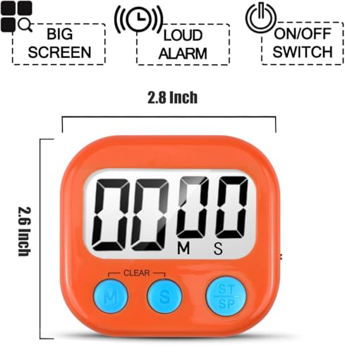 Digital Kitchen Timers for Cooking (Orange)