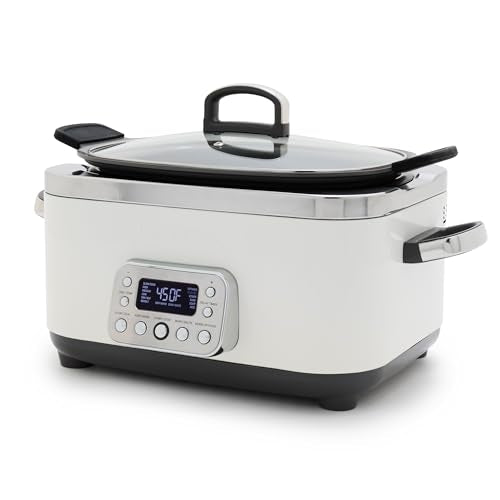 Elite 14-in-1 Nonstick 6QT Electric Slow Cooker, PFAS-Free Ceramic Multi-Cooker, In-Pot Browning, Dishwasher Safe Lid & Removable Crock, Stainless Steel Steamer, Silicone Handles, White (6 Quarts / Cream White)