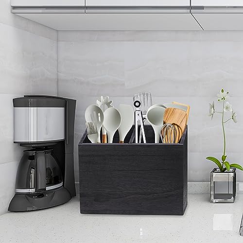 Wooden Kitchen Utensil Caddy With 2 Compartments