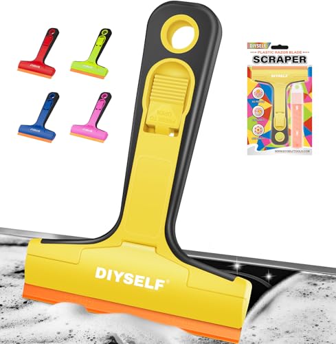 Plastic Glass Scraper Tool with 5 Pcs 4 (5PCS Plastic Blades / Yellow)