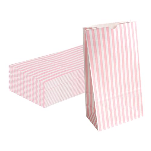 Bakery Bags 100 Pack of 5.9 x 3.54 x 10.63 Inches Grease (6 lb / Pink & White)