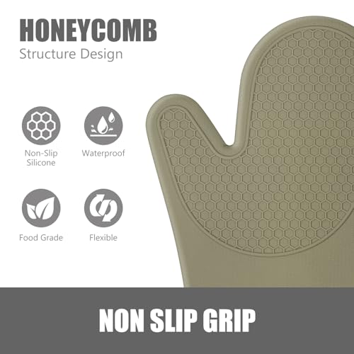 Silicone Oven Mitts and Pot Holders Sets for Kitchen (Sage Green)