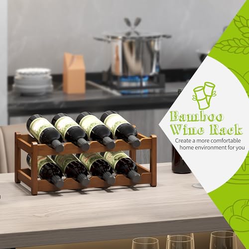 Bamboo Wine Rack Wine Storage Cabinet Shelf 8 Bottle Wine Racks Countertop Sturdy for Kitchen Dining Room Pantry (Brown / 2 Tier)