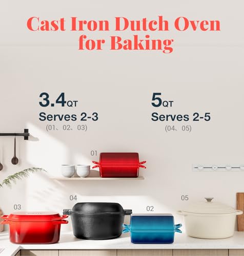 2 IN 1 Cast Iron Bread Loaf Pan with Lid (Orange)