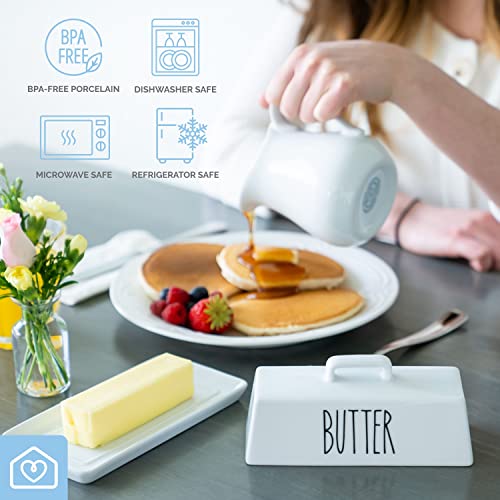 Porcelain Covered Butter Dish with Lid for Countertop
