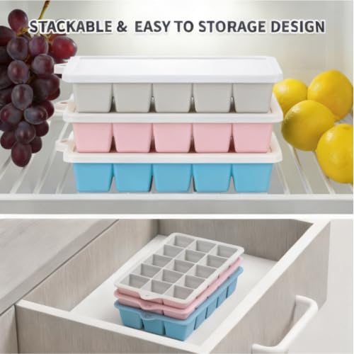 Silicone Ice Cube Tray 3 Pack (Ice Cube Tray 3 Pack / Blue+Gray+Pink)