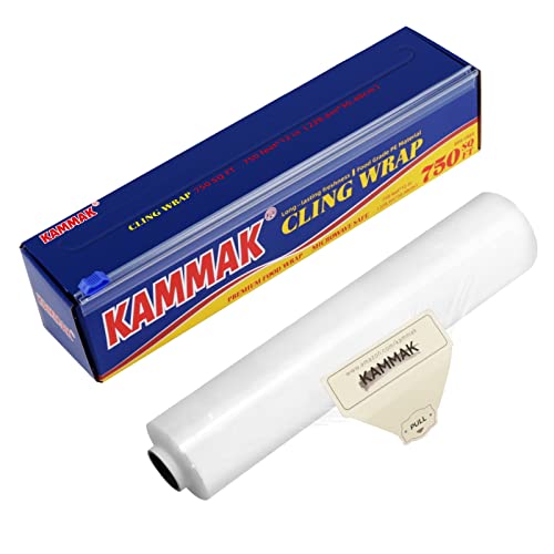 Plastic Food Wrap with Slide Cutter Kitchen Cling Wrap 12 inch Professional BPA Free Polyethylene Materials Quick Cut 750 Ft Food Service Cling Film Wrap for Restaurant (750 Sq Ft)