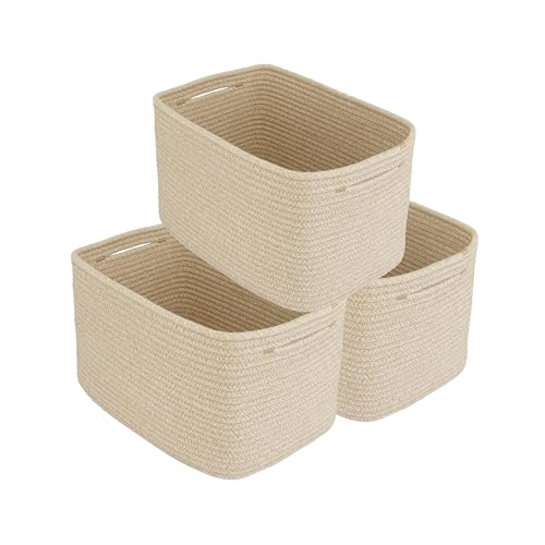 Woven Cotton Rope Storage Baskets 15x10x9.3" 3 Pack Oatmeal (Oatmeal)