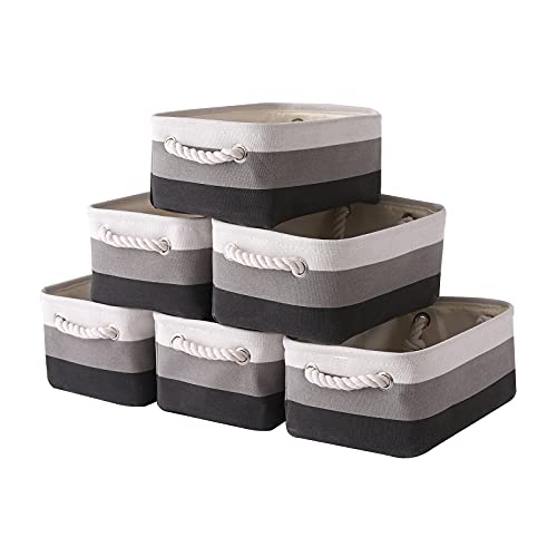 Small Fabric Storage Baskets for Organizing [6 Pack] Closet Storage Bin Foldable Storage Baskets for Shelf Canvas Storage Bins Decorative Basket with Handles (Gradient Gray / Small-6 Pack)