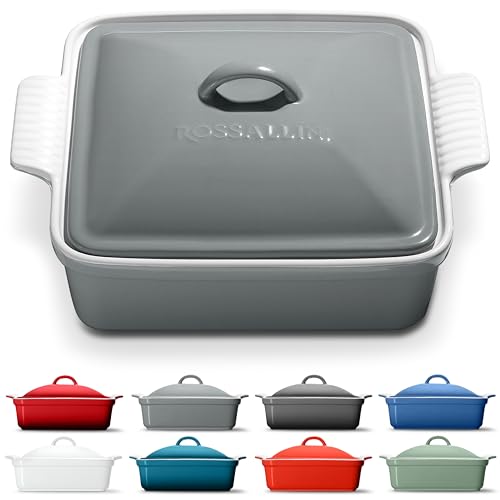 Stoneware Casserole Dish Bakeware with Lid (2.5 Qt / Modern Grey)