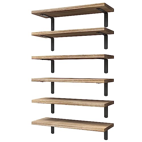 Floating Shelves Set of 6 for Wall Decor & Storage (16.5 Inch / Rustic Brown)