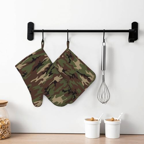 Camouflage Oven Mitts and Pot Holders Set of 4 Silicone Camo Kitchen Mitten Gloves and Non