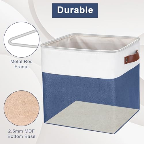 Collapsible Fabric Storage Cubes 11x11 Cube Storage Bins (NavyBlue / Off-White / Cube - 11"x11"x11")