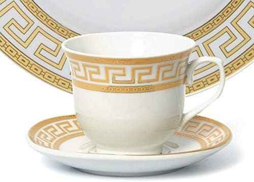 HOMEHUT 40 Pieces Vintage Gold Dinnerware and 18/10 Premium Stainless Steel Silverware Flatware Set - Greek Key Gold HQ Fine China Tableware Service for 4 People