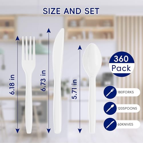360 Count White Plastic Silverware Heavy Duty (White / Cutlery)