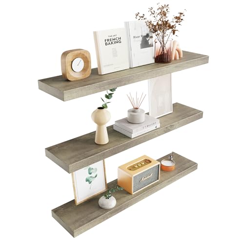 Floating Shelves for Grey Wood Shelf for Bedroom (Grey / 36"-3pack)