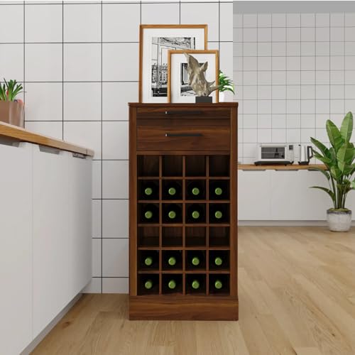 6 Tier Wine Rack Freestanding Floor with 2 Drawers (24 Bottles / Walnut)