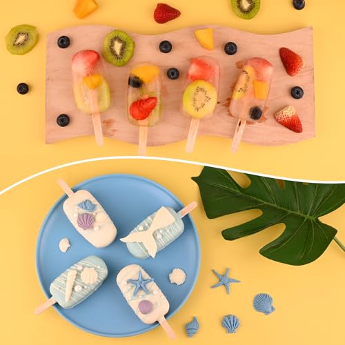 3 Pack Large Silicone Popsicle Molds with 150 Pcs Wooden Sticks (3 Pcs Large - Pink)