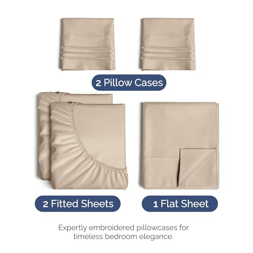 Split King Size 5 Piece Sheet Set (12 - Cream / Split King Size)