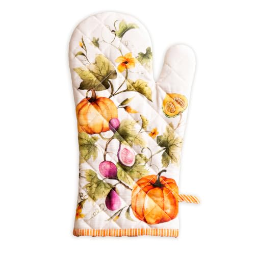 Maison d'Hermine Oven Gloves 100% Cotton Oven Mitt (069 - Pumpkin Garden - Cloudy Cream / 7.5" x 13" (Oven Mitt))