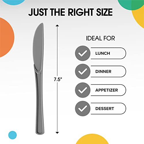 Silver Plastic Knives 200 Pcs Silver Knives Disposable Utensils Heavy Duty Plastic Cutlery Set Disposable Cutlery Sets Flatware Sets Silverware Set Party Supplies & Party Tableware (Silver / Knives)